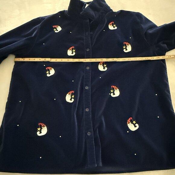 Quacker Factory Velour Shirt Pants Set 2X Santa Moon Embroidered Blue Christmas - Picture 10 of 14